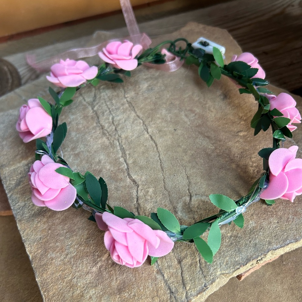 Pink Rose Light-Up Flower Crown NWT